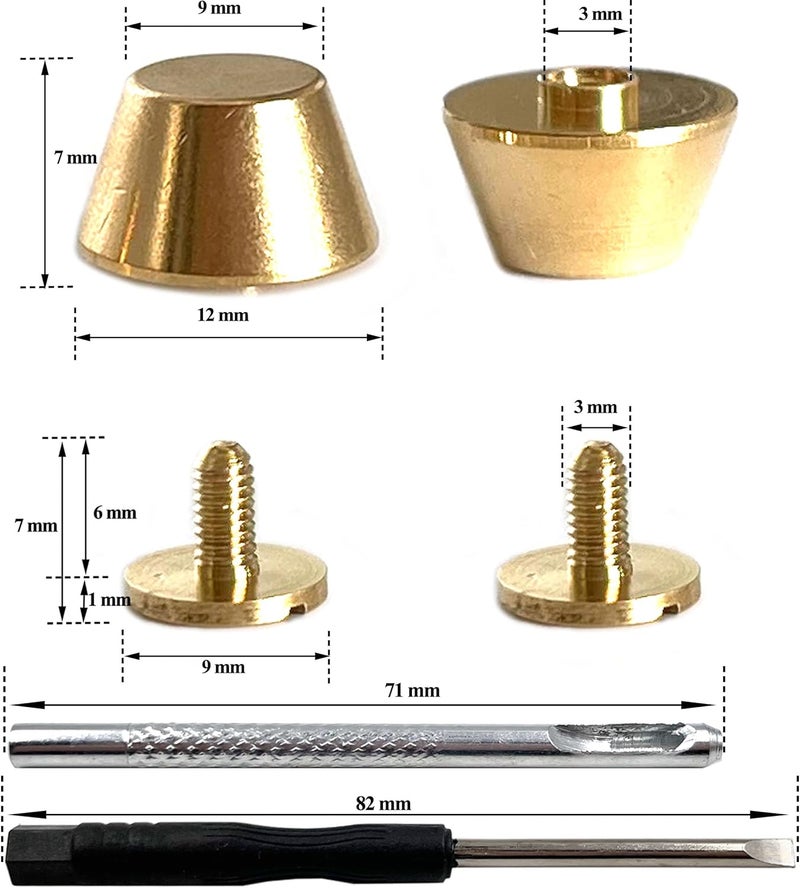 honigo 24 Pack Rivets Stud Handbag Purse Feet 1/2 inch Gold Flat Head Metal Solid Brass Studs Screw Back Feet 12mm Buckle Spikes Leathercraft for Leather Bag Totes DIY Craft - Image 2